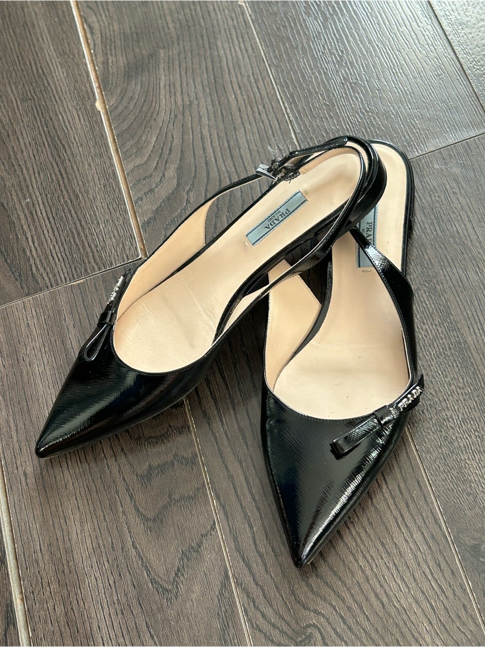 Prada Black Patent Leather Slingback Pointed-Toe Flats 40 - Picture 4 of 5